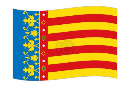 Waving flag of Valencian Community, administrative division of Spain. Vector illustration.