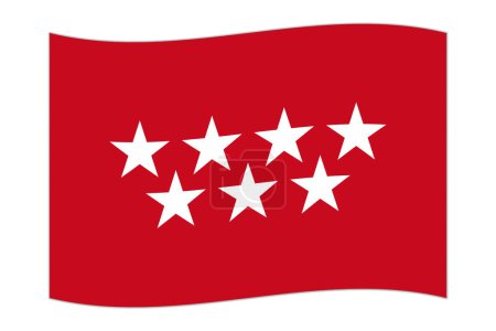 Bandera ondeante de Madrid, división administrativa de España. Ilustración vectorial.