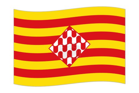 Waving flag of Girona, administrative division of Spain. Vector illustration.