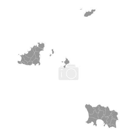 Karte der Kanalinseln mit administrativen Einteilungen. Vektorillustration.