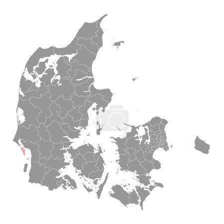 Ilustración de Mapa de Fano, división administrativa de Dinamarca. Ilustración vectorial. - Imagen libre de derechos