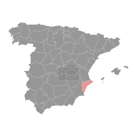 Carte de la Province d'Alicante, division administrative de l'Espagne. Illustration vectorielle.