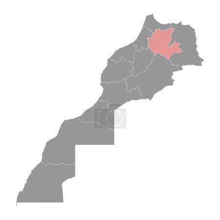 Carte de la région de Fès Meknès, division administrative du Maroc. Illustration vectorielle.