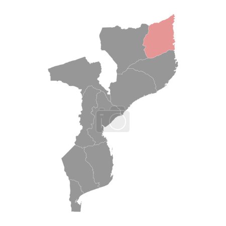 Carte de la province de Cabo Delgado, division administrative du Mozambique. Illustration vectorielle.