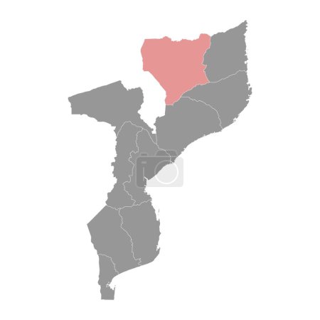 Carte de la province de Niassa, division administrative du Mozambique. Illustration vectorielle.