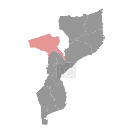 Carte de la province de Tete, division administrative du Mozambique. Illustration vectorielle.