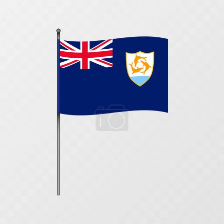Bandera nacional de Anguila en asta de bandera. Ilustración vectorial.