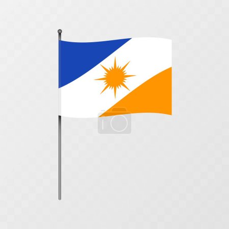 Bandera Tocantins en asta de bandera. Ilustración vectorial.