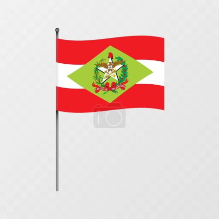 Illustration for Santa Catarina flag on flagpole. Vector illustration. - Royalty Free Image