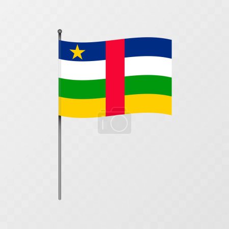 Central African Republic national flag on flagpole. Vector illustration.