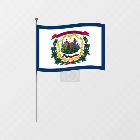 Flagge des Bundesstaates West Virginia am Fahnenmast. Vektorillustration.