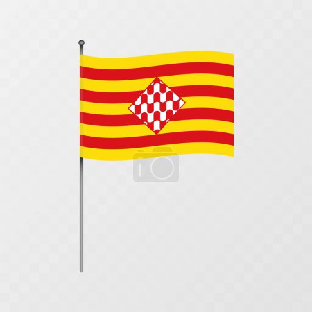Bandera de Girona en asta de bandera. Ilustración vectorial.