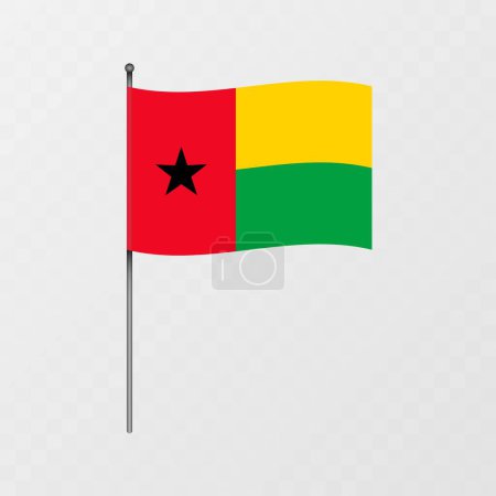 Guinea Bissau flag on flagpole. Vector illustration.
