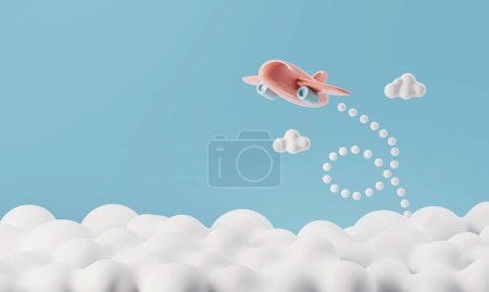 Téléchargez les photos : Avion Pastel volant sur fond de nuage blanc, concept de voyage, Espace de copie rendu 3d - en image libre de droit
