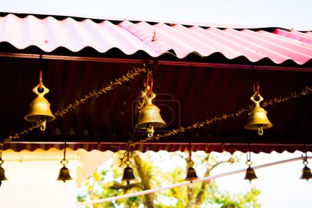 Bronze bells in Indian temple. Hindu temple bell. Brass made bell for Worshiping God. hanging bells. Lansdowne Hills.