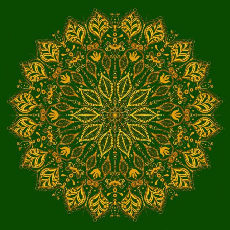 Photo for Beautiful shiny gold lace mandala Indian culture element on green background - Royalty Free Image