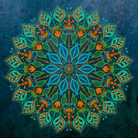 Photo for Mandala. Ethnic decorative colorful element on aquamarine background. Islam, Arabic, Indian, ottoman culture. - Royalty Free Image