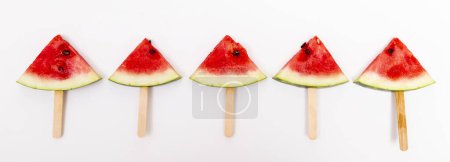 Photo for Top view of a watermelon popsicles isolated on white background - Royalty Free Image