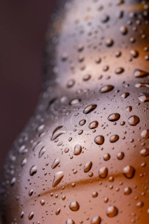 Photo for Detail of cold, wet beer bottle with dew and condensate water droplets on the surface of the glass - Royalty Free Image