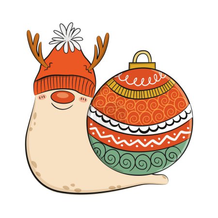 Téléchargez les illustrations : Joyeux personnage de dessin animé Joyeux Noël escargot. Illustration vectorielle. - en licence libre de droit