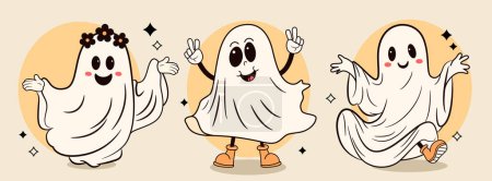 Illustration for Groovy retro halloween ghost. Spooky vibes. Vector stock illustration. - Royalty Free Image