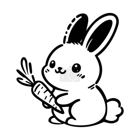 Ilustración de Lindo conejito bebé con zanahoria, silueta, contorno, fiesta de Pascua. Ilustración de stock vectorial. - Imagen libre de derechos
