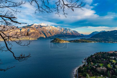 Photo for The panorama of Lake Como, from the church of San Martino in Griante, showing Bellagio and the surrounding mountains. - Royalty Free Image