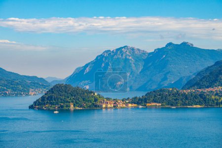 Photo for The panorama of Lake Como, photographed from the church of San Martino in Griante, showing the Northern Grigna, the Southern Grigna, the Lecco branch, the town of Bellagio, and the surrounding mountains. - Royalty Free Image
