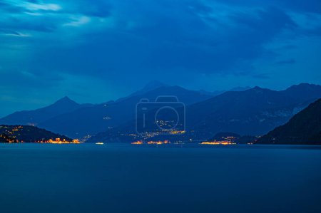 Photo for The village of Lezzeno and the panorama of Lake Como, photographed in the evening. - Royalty Free Image
