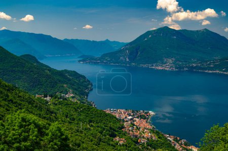 Photo for Panorama of Lake Como, photographed from Vendrogno, with the mountains, Punta Balbianello, and the Como branch of the lake. - Royalty Free Image
