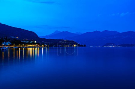Photo for Lake Como, Tremezzina, Bellagio, the mountains above, at dusk. - Royalty Free Image
