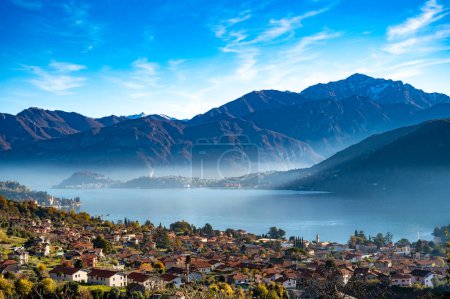 Photo for The panorama of Lake Como photographed from Ossuccio, showing the Grigna, Bellagio, and the town of Ossuccio. - Royalty Free Image