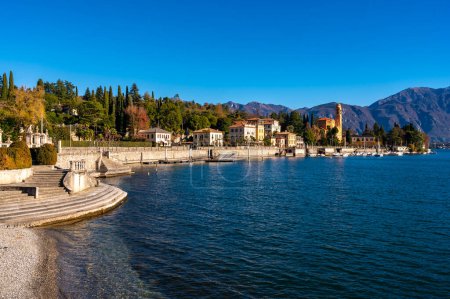 Photo for The town of Tremezzina, on Lake Como, photographed on an autumn day. - Royalty Free Image