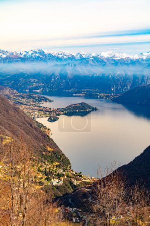 The panorama of Lake Como, photographed from the church of San Zeno, in Erbonne.