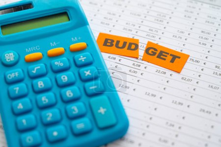 Tabla con presupuesto, gastos, ingresos y ticket con el texto de Budegt recortado en dos. Recorte presupuestario.