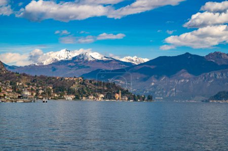 Photo for Lake Como, Tremezzina, Bellagio, the mountains above, seen from Lenno. - Royalty Free Image