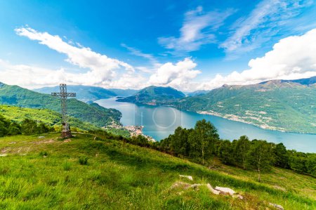 Panorama of Lake Como, with Tremezzina, Villa Balbianello, a glimpse of Lake Lugano, photographed from Alpe Camaggiore.