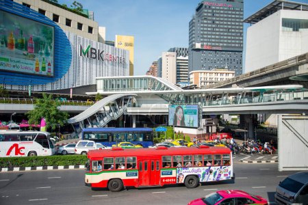 Photo for A Public Bus in the architecture at the Siam Square in Siam in the city of Bangkok in Thailand.    Thailand, Bangkok, December, 2022 - Royalty Free Image