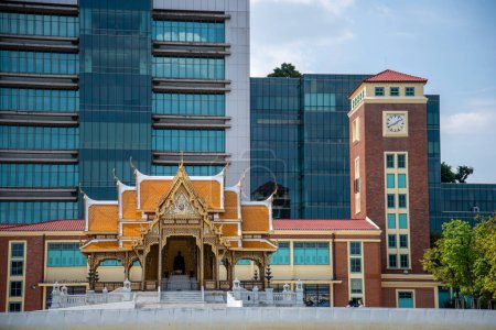 Photo for The Royal Pavillon and Clock Tower at the Siriraj Hospital on the Chao Phraya River in the city of Bangkok in Thailand.    Thailand, Bangkok, December, 2022 - Royalty Free Image