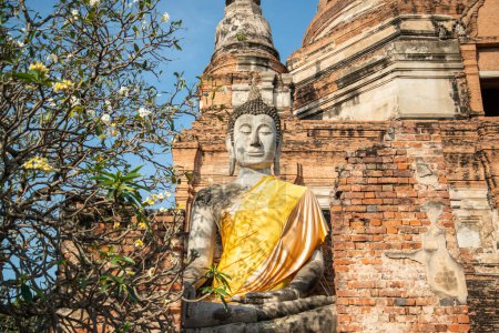 Téléchargez les photos : A Buddha with the Chedi of the Wat Yai Chai Mongkon in the City Ayutthaya in the Province of Ayutthaya in Thailand,  Thailand, Ayutthaya, November, 2022 - en image libre de droit