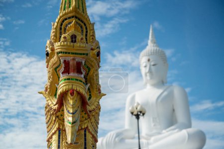 Photo for The big white buddha statue at Pasak Jolasid Dam at the Ban Kaeng Sua Ten near the City of Lopburi in the Province of Lopburi in Thailand,  Thailand, Lopburi, November, 2022 - Royalty Free Image