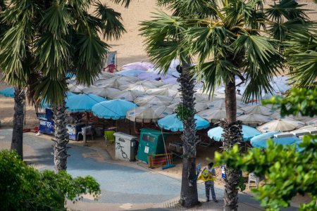 Photo for Umbrellas at the beach for rent at the Pattaya Bay and Beach road in the city of Pattaya in the Province of Chonburi in Thailand,  Thailand, Pattaya, November, 2022 - Royalty Free Image