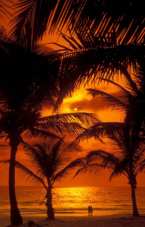 Foto de Una puesta de sol en la playa con paisaje y costa en la ciudad de Vagator en la provincia de Goa en la India, India, Goa, abril de 1996 - Imagen libre de derechos