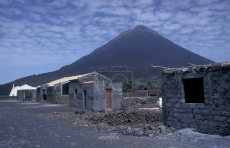 Photo for House at the Cater Village in the big Crater of the Volcano and Mt Fogo on the Island of Fogo on the Cape Verde Islands in Africa. Cape Verde, Fogo, May, 2000 - Royalty Free Image