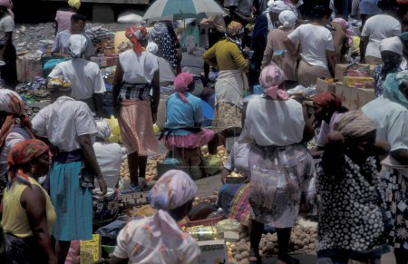 Photo for Women at the Food Market of the City of Praia on the Island of Santiago on the Cape Verde Islands in Africa.  Cape Verde, Santiago, May, 2000 - Royalty Free Image