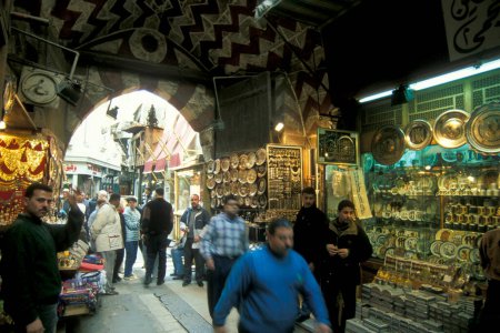 Photo for A Marketstreet at the main Bazaar or Market in the city of Cairo in Egypt in North Africa.  Egypt, Cairo, March, 2000 - Royalty Free Image