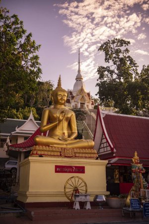 Photo for A Big Buddha at the Wat Khao Takiab on the Chpstick Hill in the town of khao Takiab south of the City of Hua Hin in the Province of Prachuap Khiri Khan in Thailand,  Thailand, Hua Hin, December, 2023 - Royalty Free Image