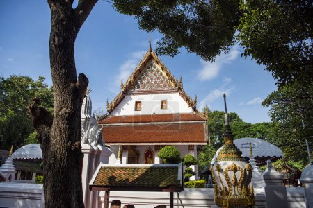 the new Temple of Wat Mahathat Worawihan in the city and Province of Ratchaburi in Thailand,  Thailand, Ratchaburi, November, 14, 2023