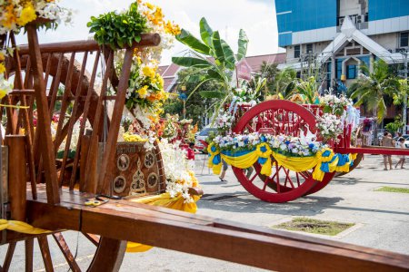 Photo for A decorated Buffalo cart at Buffalo Race Festival or Wing Khwai in Mueang Chonburi City at Province of Chonburi in Thailand.  Thailand, Chonburi, October, 28, 2023 - Royalty Free Image