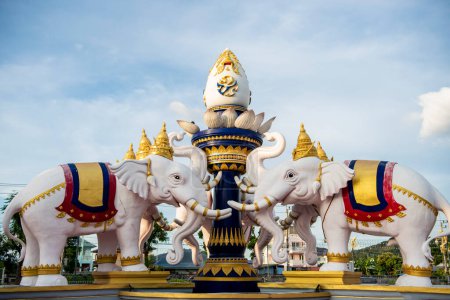 Photo for Ganesha shrine Park with a Elaphant Monument in city centre of Mueang Chonburi City in Province of Chonburi in Thailand.  Thailand, Chonburi, October, 31, 2023 - Royalty Free Image